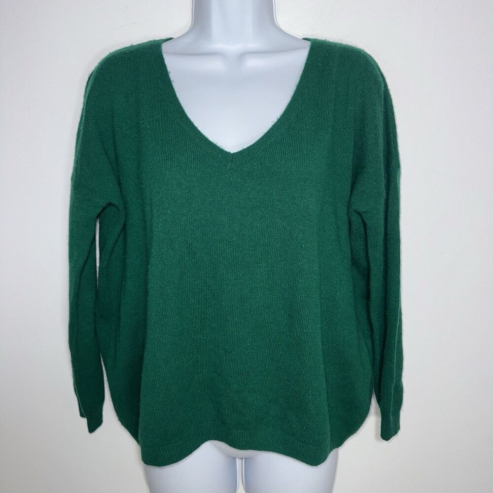 Absolut Cashmere 100% Cashmere Green V-Neck Sweater Womens Size S Oversized